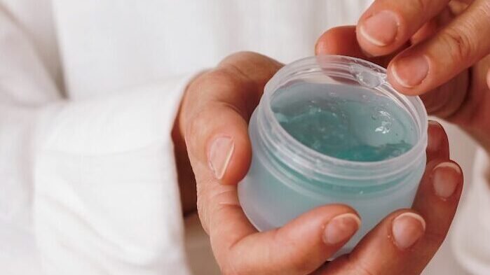 a display of a clay mask product bottle.