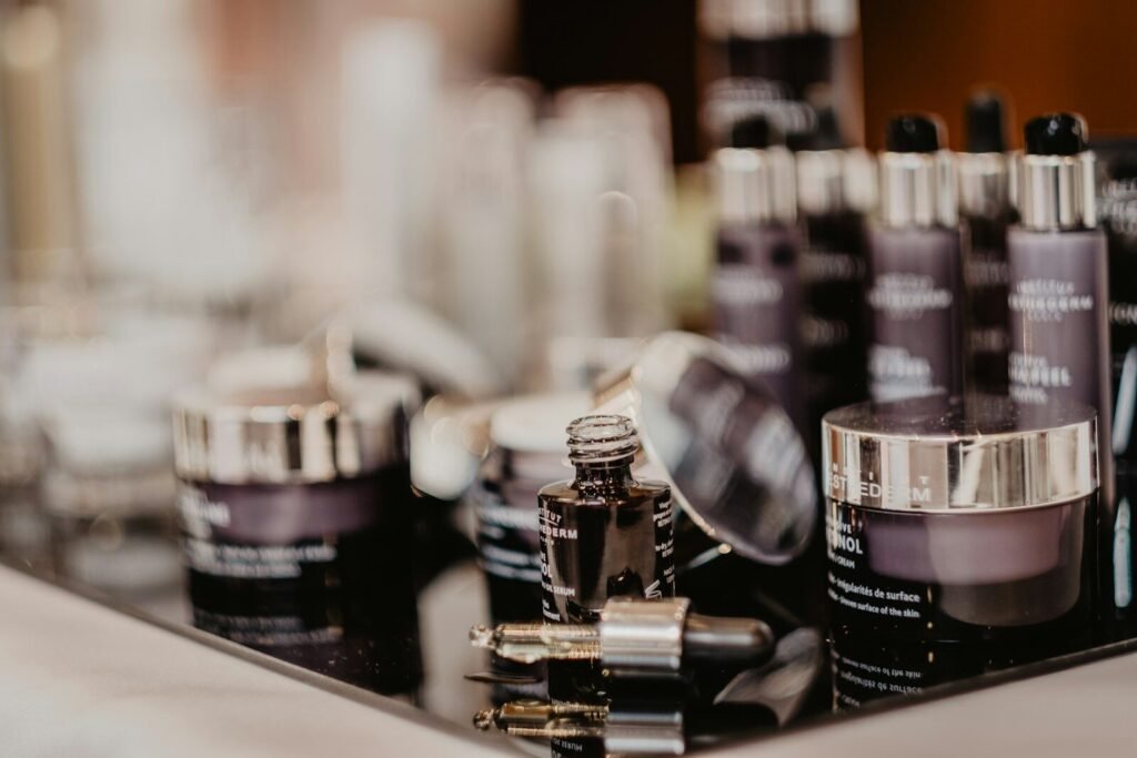 bothel of skincare lotion with a silver top